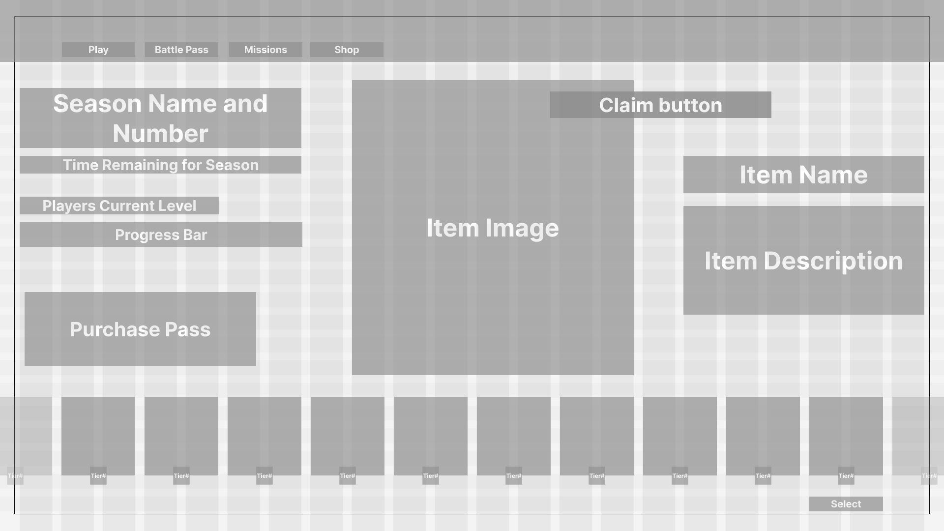 Wireframe of the Invincible Battle Pass screen layout