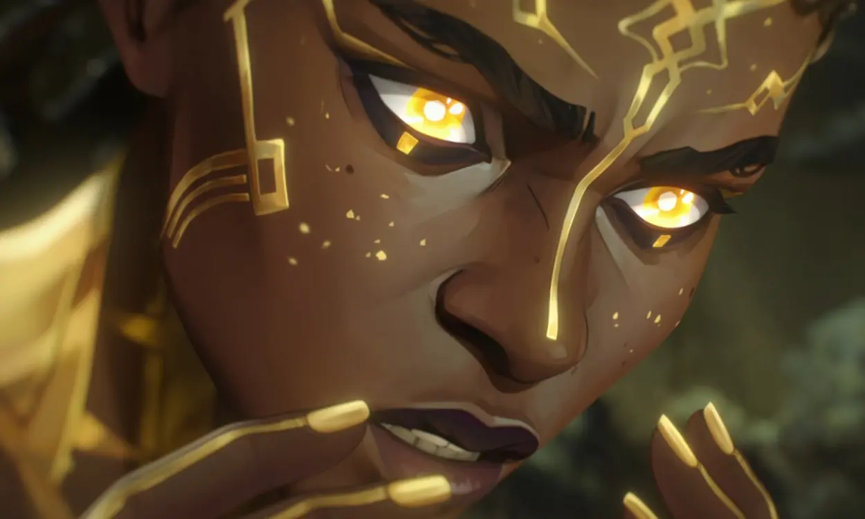 Arcane-style character eyes closeup reference