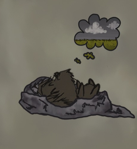 Illustration of the pup character sleeping and dreaming