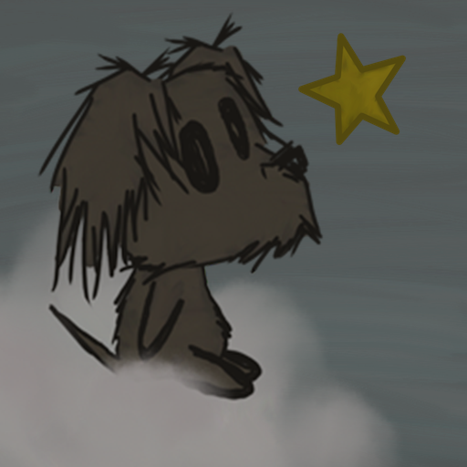 Illustration of the pup character looking at a star