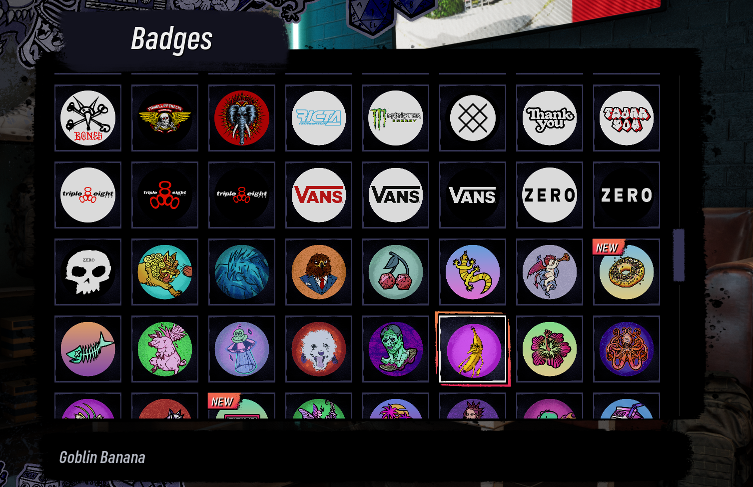 In-game Badges collection screen with the Goblin Banana badge selected