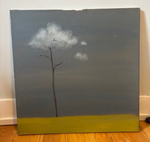 Oil painting of a tree and cloud