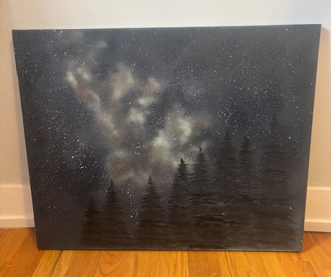 Oil painting of a starry night sky