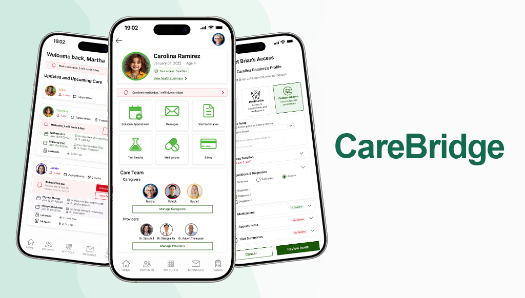 CareBridge – A MyChart Extension for Caregivers app UI